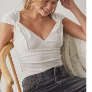 Intimately Free People White Another Love Short Sleeve Ribbed Bodysuit